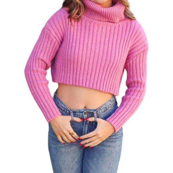 NEW COTTON CANDY turtleneck sweater in mauve - Picture 2 of 4